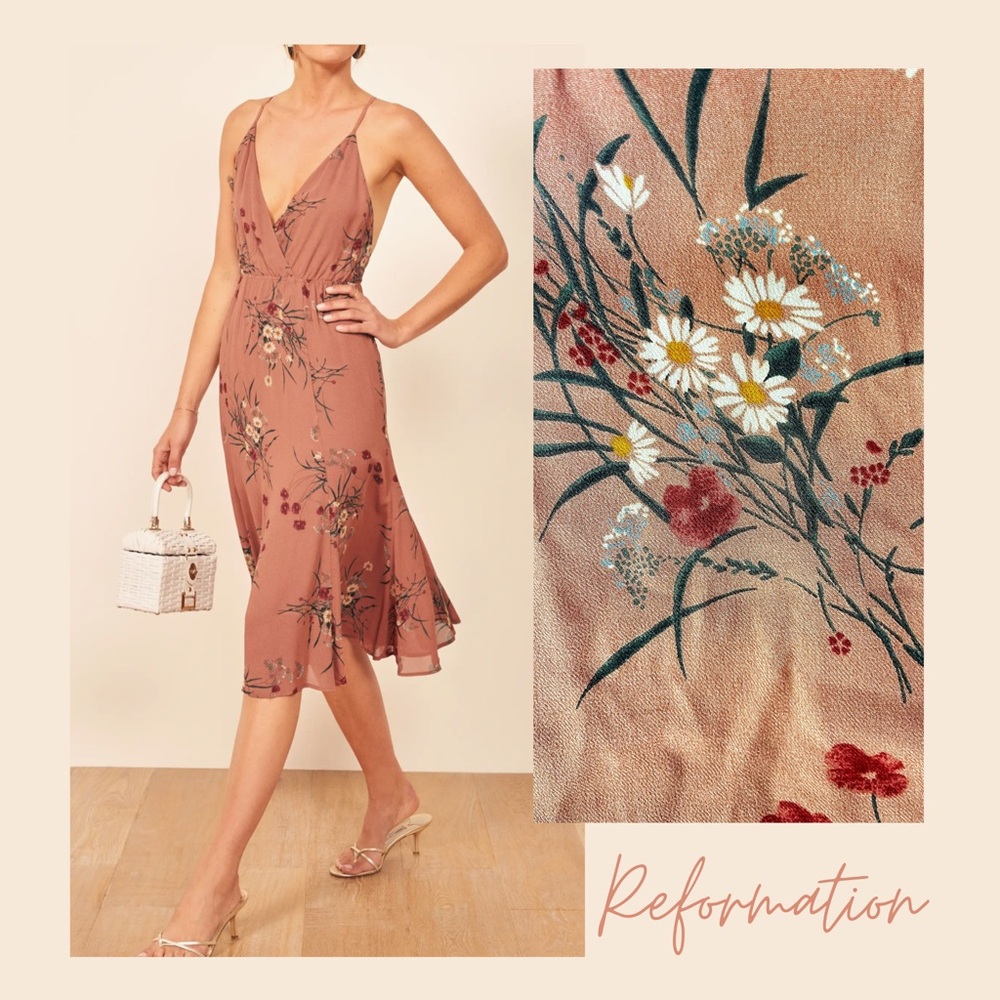 NWOT Reformation Uma Midi Dress in Floral Pink - Picture 3 of 15